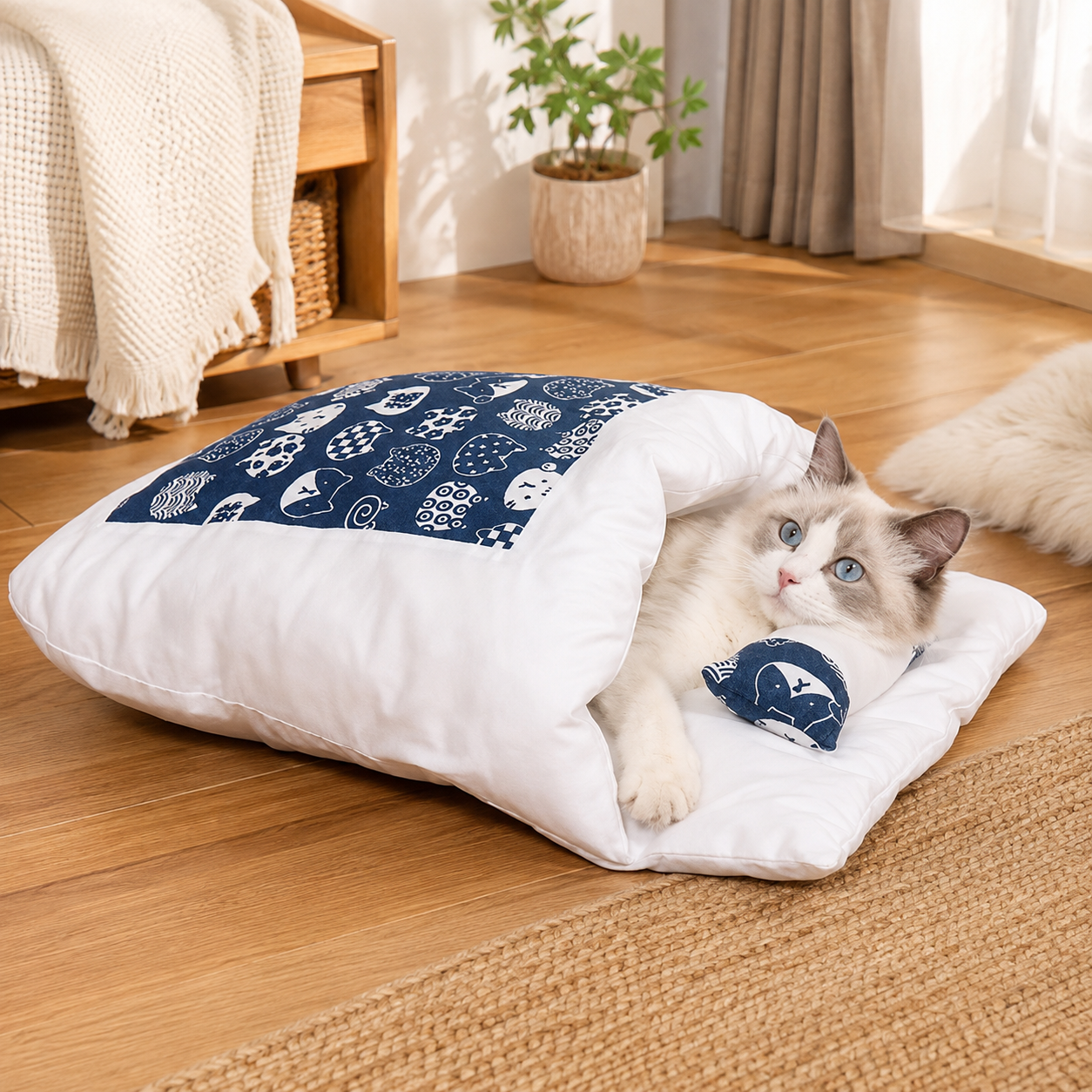 Osterly Cat Sleeping Bag Bed – Cozy Covered Cave for Indoors
