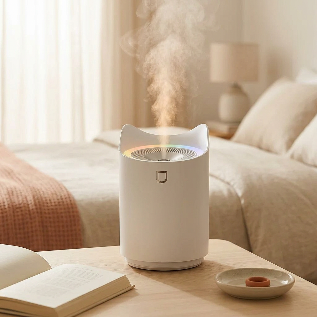 Cool Mist Humidifier shown in a warm, cosy home setting