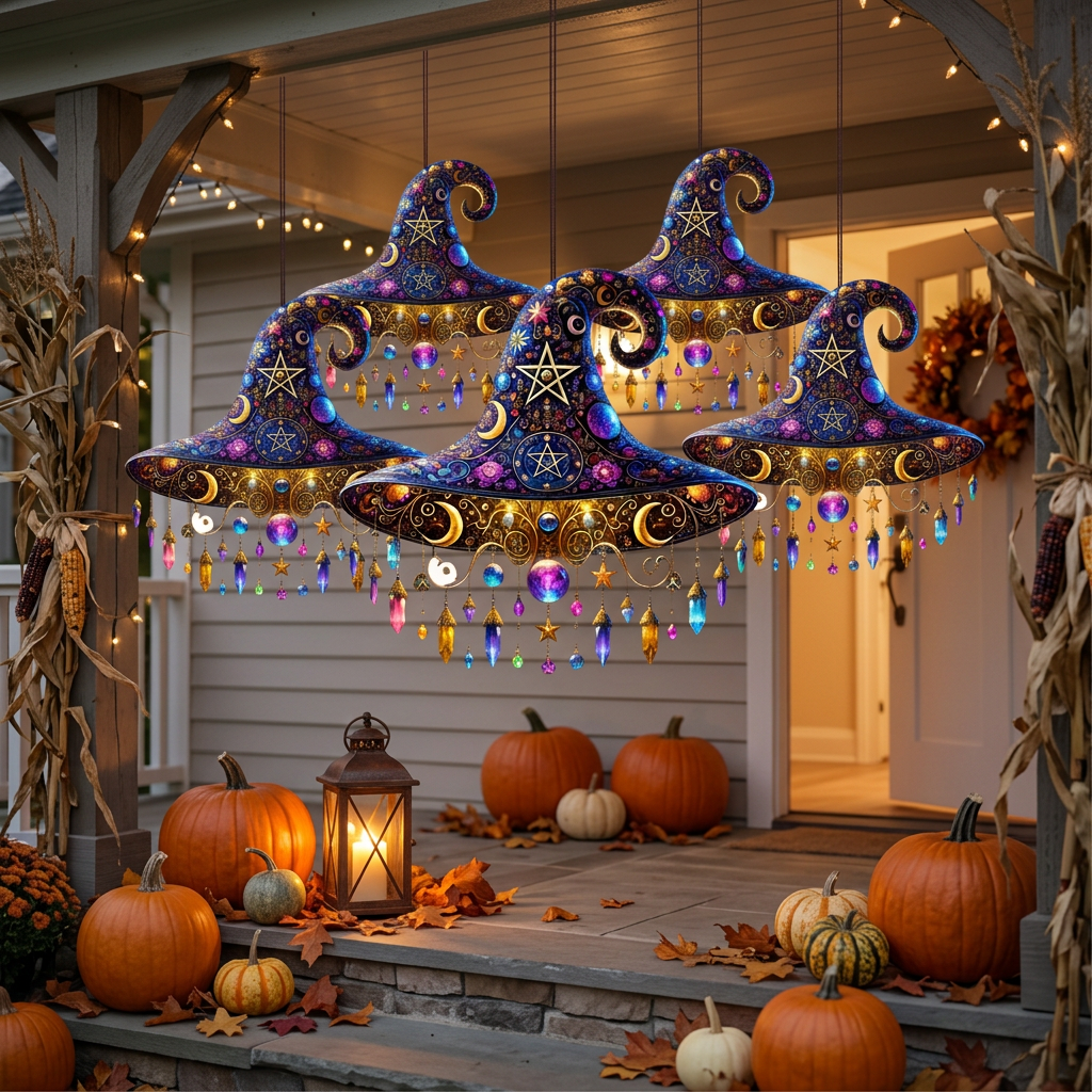 Witch Hat Decor shown in a warm, cosy home setting