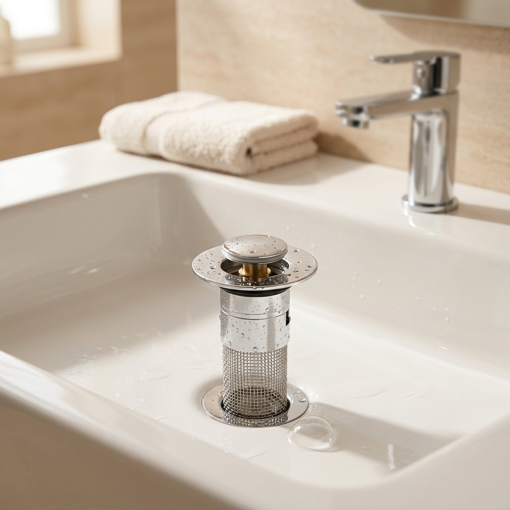 Pop-Up Sink Stopper shown in a warm, cosy home setting