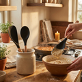 Silicone Spatula Set shown in a warm, cosy home setting