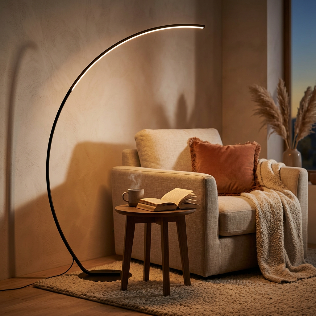 Arc Floor Lamp shown in a warm, cosy home setting