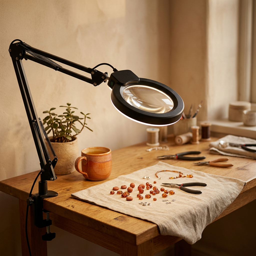 Magnifying Desk Lamp shown in a warm, cosy home setting