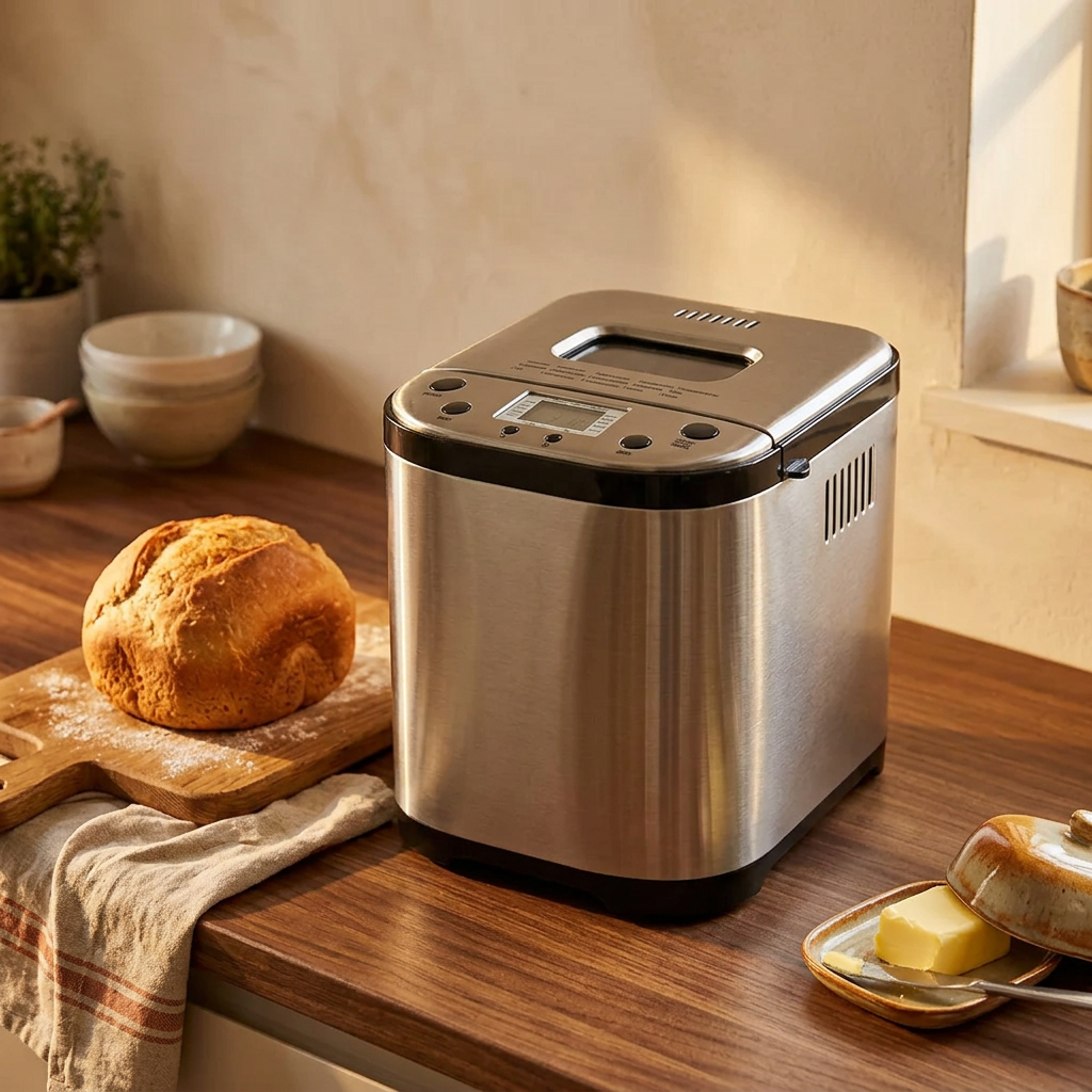Automatic Bread Maker shown in a warm, cosy home setting