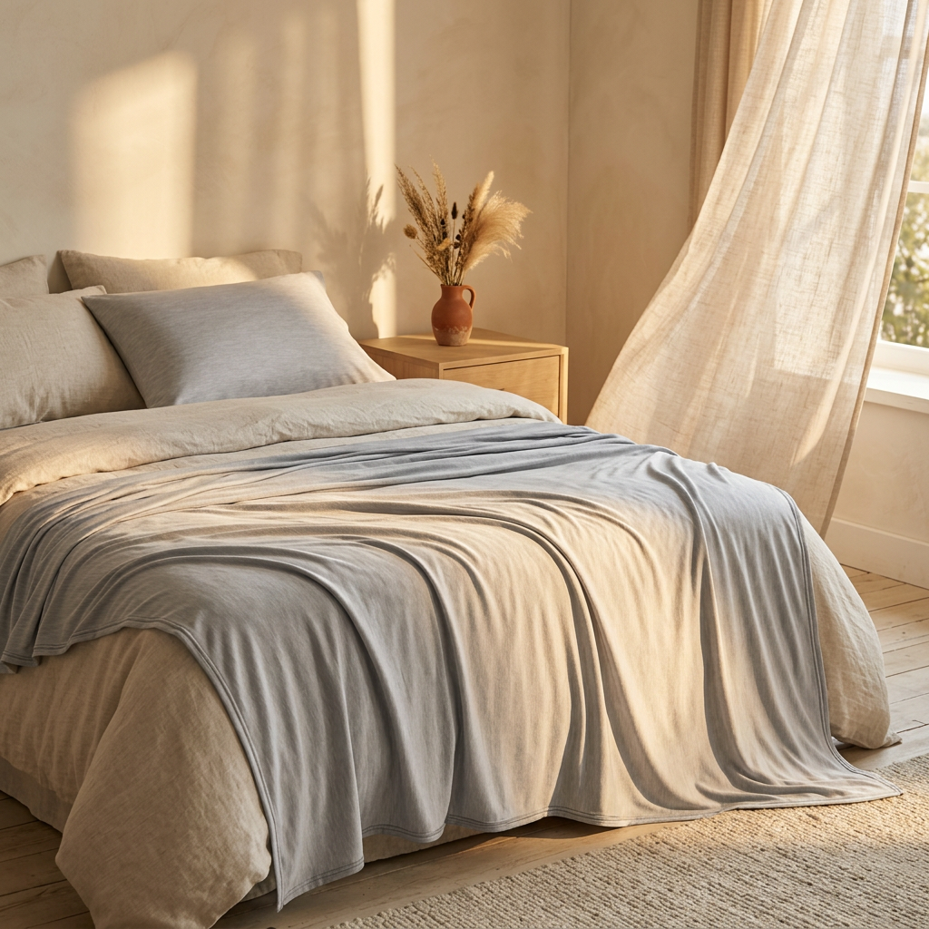 Cooling Summer Blanket shown in a warm, cosy home setting