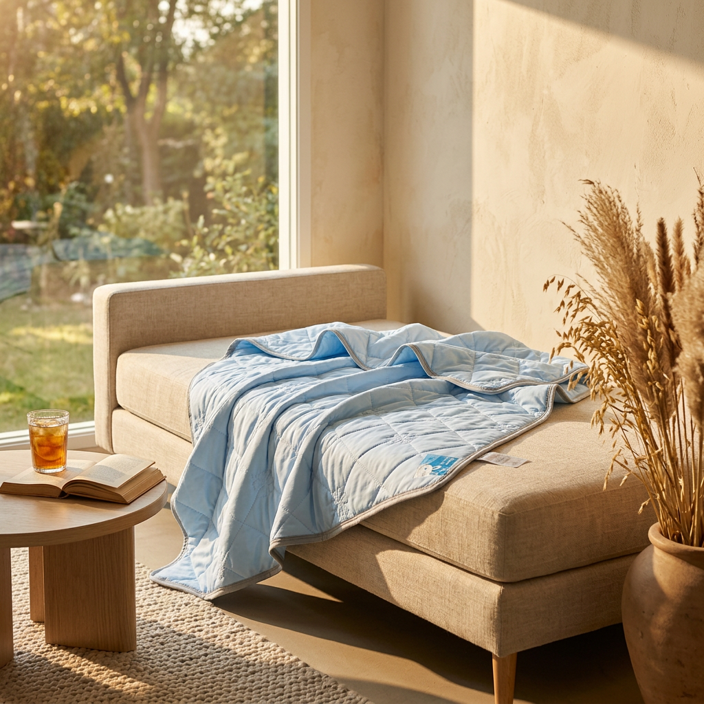 Cooling Blanket shown in a warm, cosy home setting