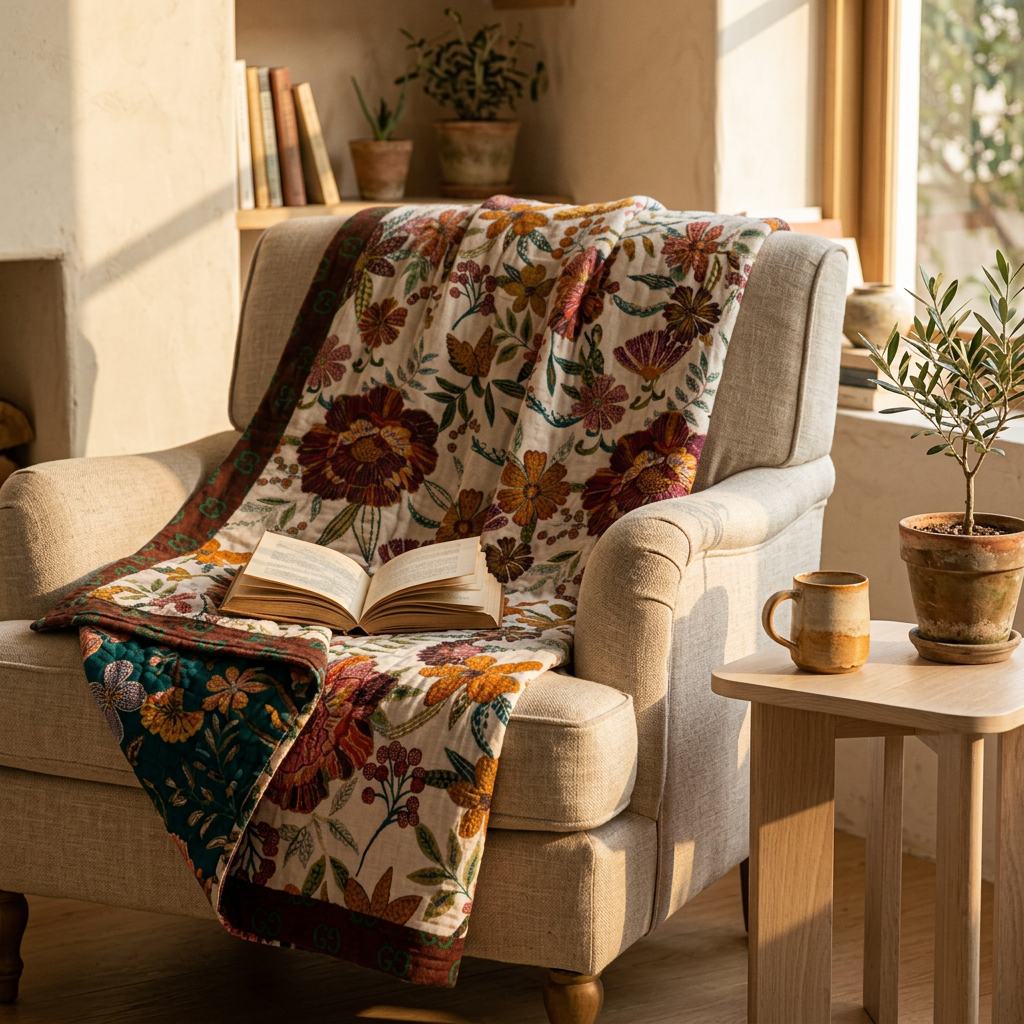 Reversible Cotton Throw shown in a warm, cosy home setting