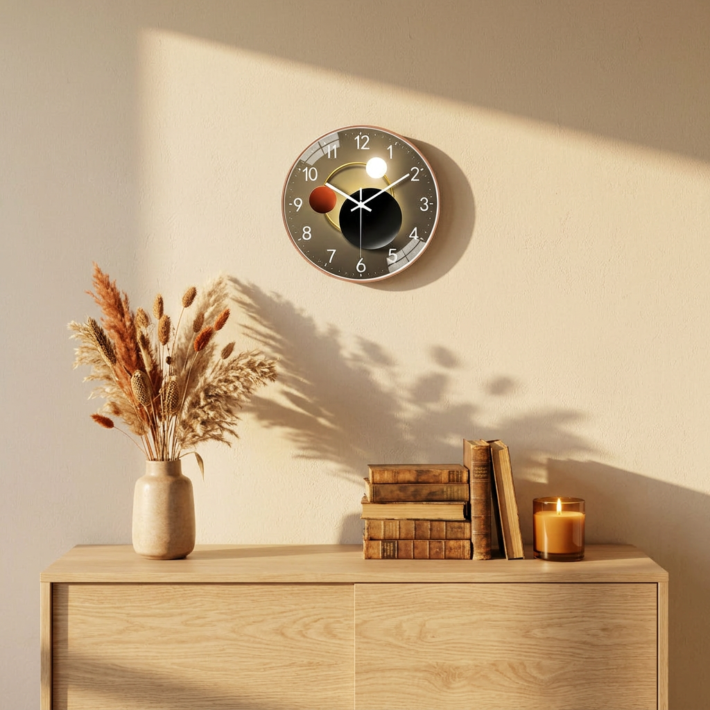 Modern Wall Clock shown in a warm, cosy home setting