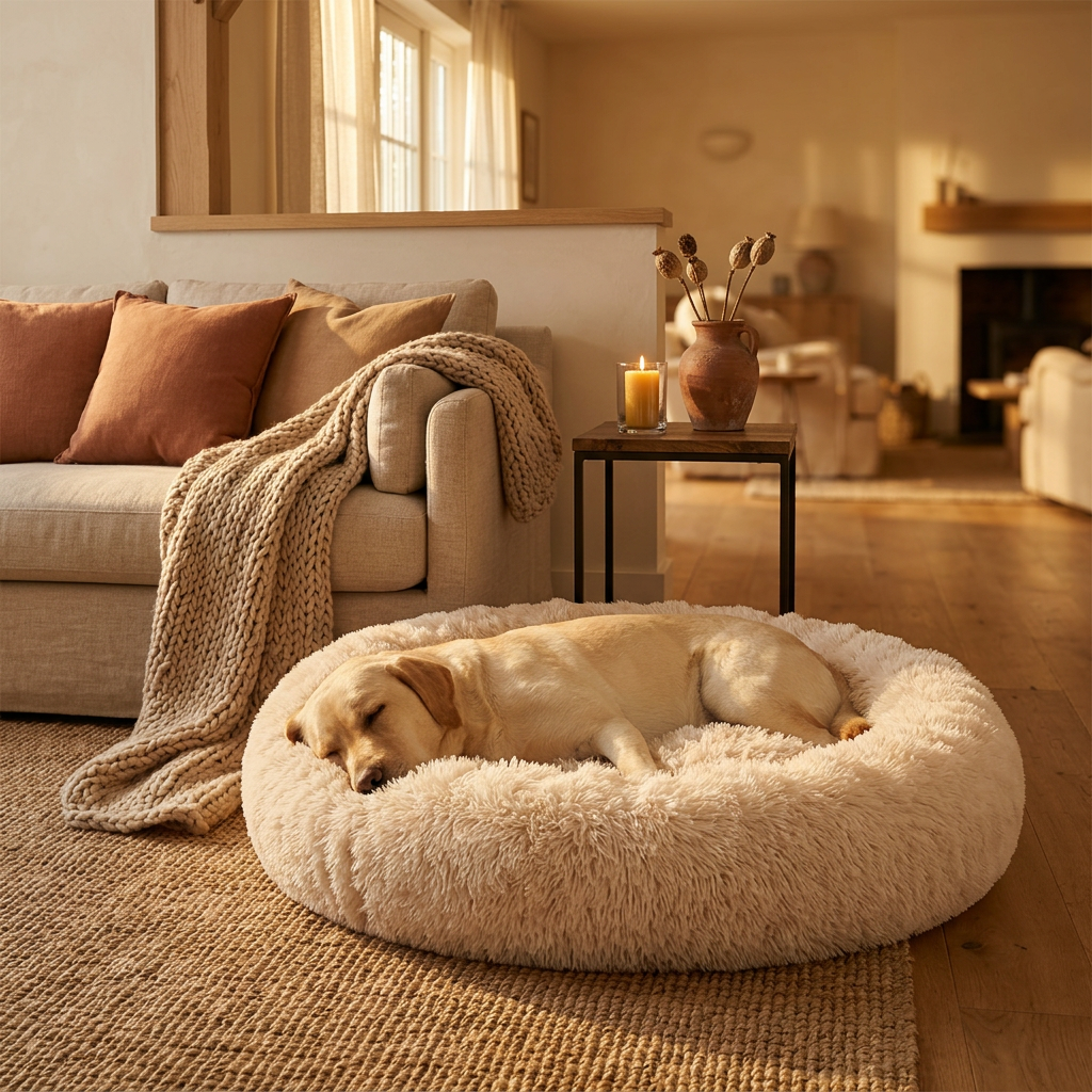 Large Dog Bed shown in a warm, cosy home setting