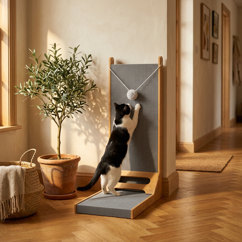 Cat Scratching Post shown in a warm, cosy home setting
