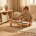 Wooden Music Station shown in a warm, cosy home setting