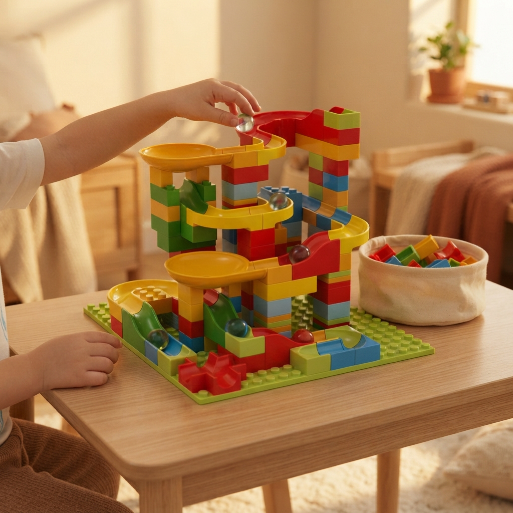 Marble Run Set shown in a warm, cosy home setting