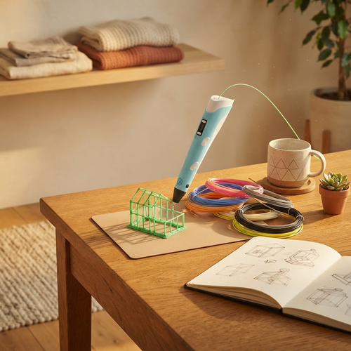 3D Printing Pen shown in a warm, cosy home setting