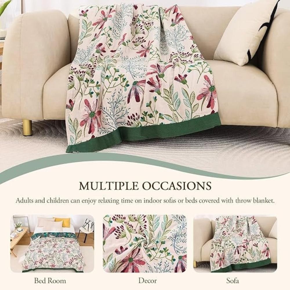 Osterly Floral Cotton Throw – Fluffy Decorative Sofa Blanket