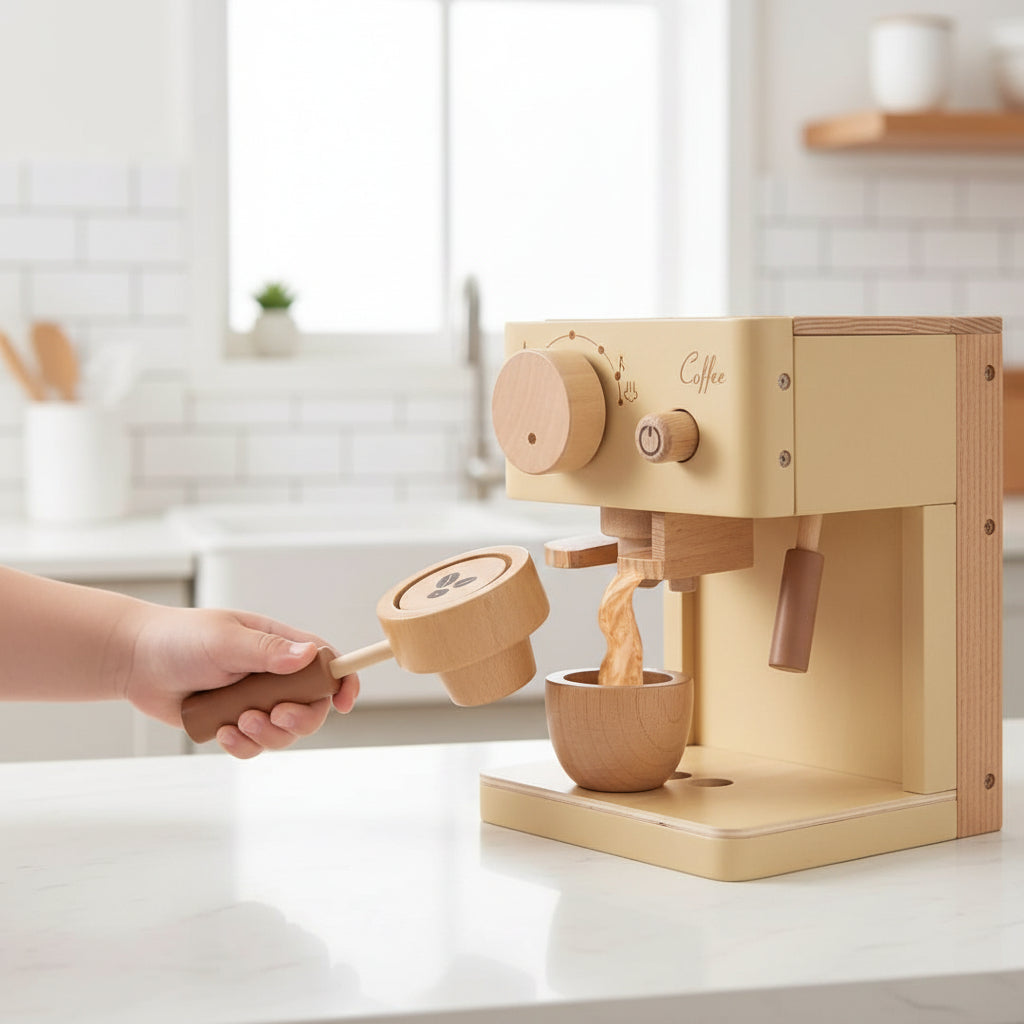 Osterly Wooden Coffee Machine Toy – Pretend Play Kitchen Set